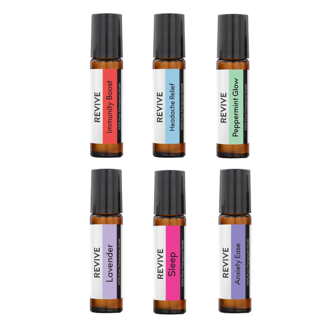 Top 6 Roll-Ons Kit by Revive Essential Oils - 100% Pure Therapeutic Grade, for Diffuser, Humidifier, Massage, Aromatherapy, Skin & Hair Care - Cruelty Free - Unrefined Oils with No Fillers.